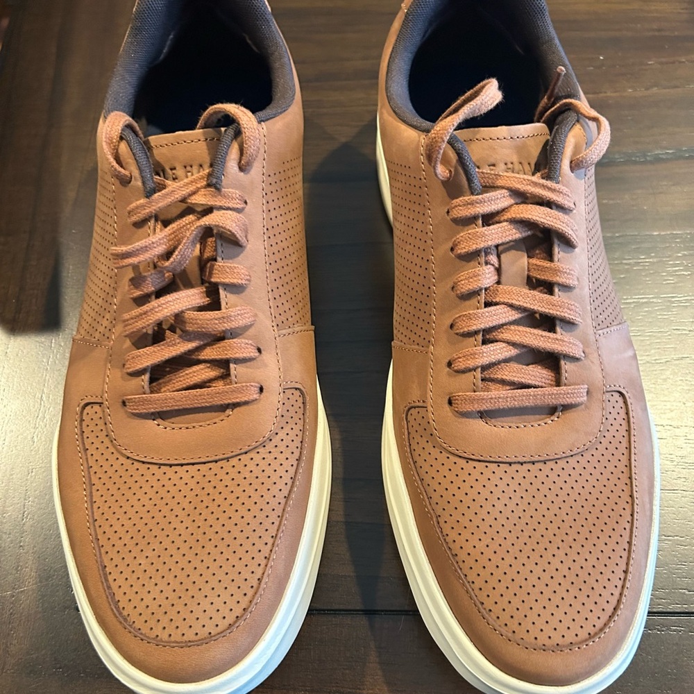 Cole Haan Brown Perforated Leather Lace-Up Sneakers